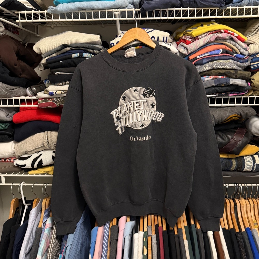Vintage‎ Planet Hollywood Orlando Sweatshirt Mens Med Faded Black Embroidered